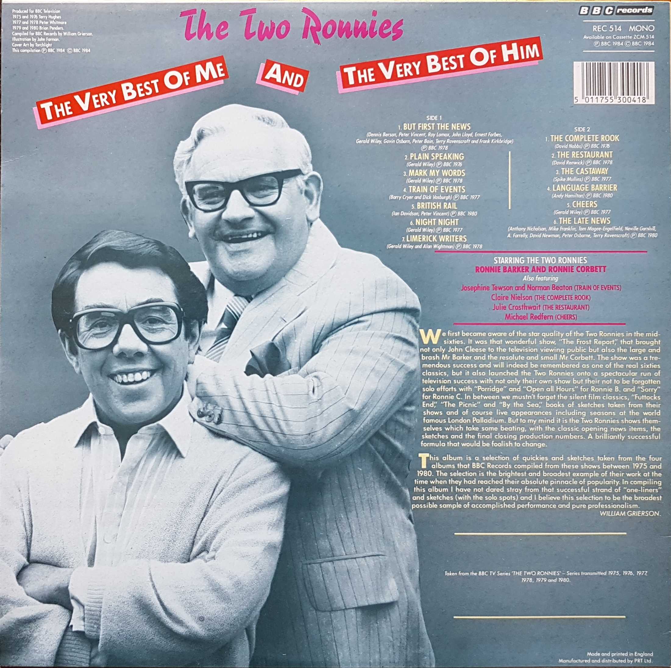 Picture of REC 514 The very best of me and the very best of him by artist Ronnie Corbett / Ronnie Barker from the BBC records and Tapes library